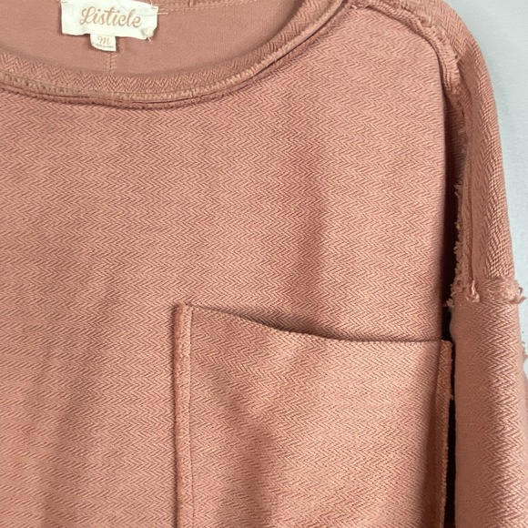 Listicle T-Shirt Top Texture Exposed Seam Knit Short‎ Sleeve Women Size M Boxy - Picture 4 of 14